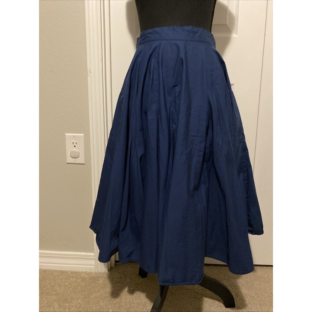 Hell Bunny MidiSkirt Sz Xs Navy Flare Pleated Swing Rockabilly Modest Zip
